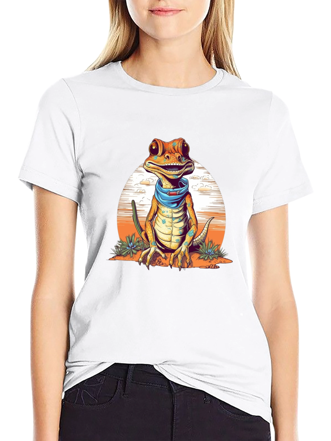Gecko Bandana T-Shirt - Quirky Reptile Graphic Tee