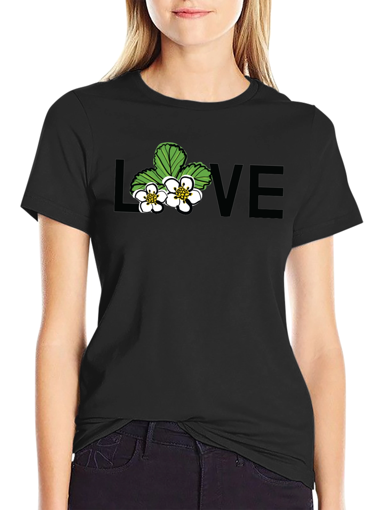 Floral Love Graphic Black T-Shirt