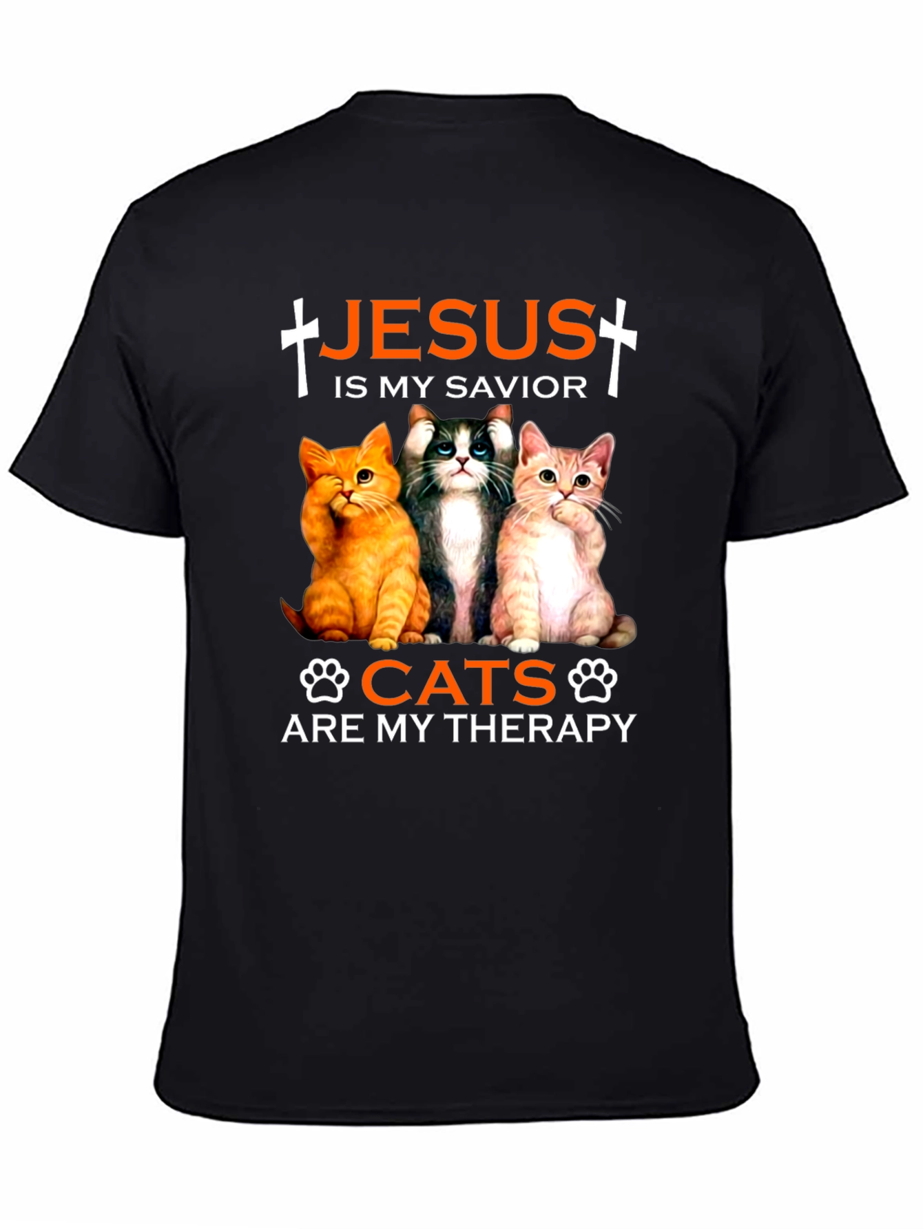 Jesus is My Savior Cats Are My Therapy T-Shirt