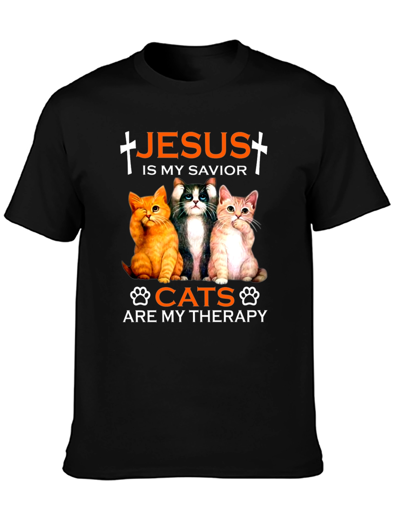 Jesus is My Savior Cats Are My Therapy T-Shirt