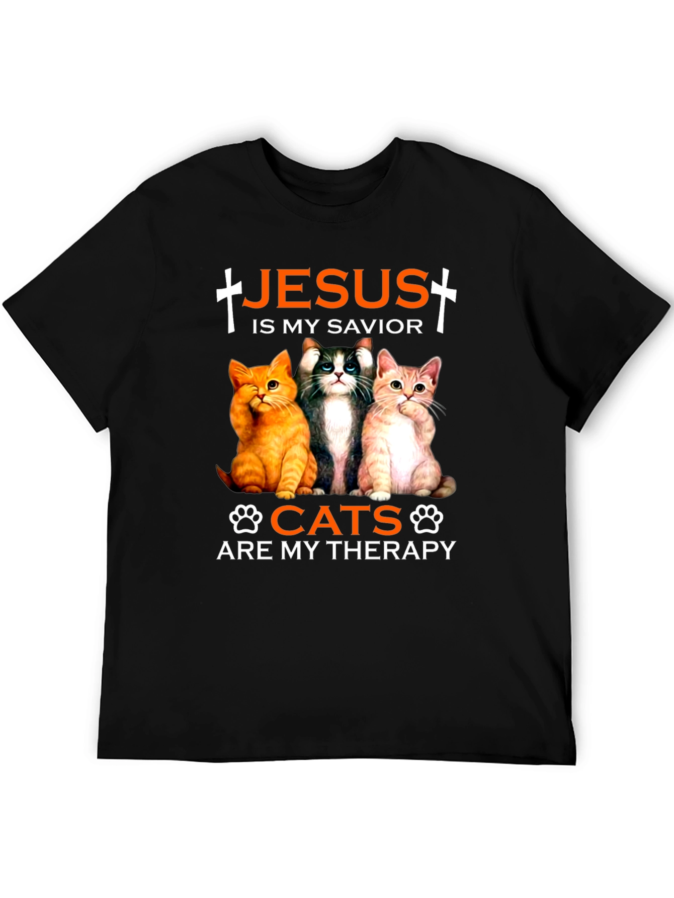 Jesus is My Savior Cats Are My Therapy T-Shirt