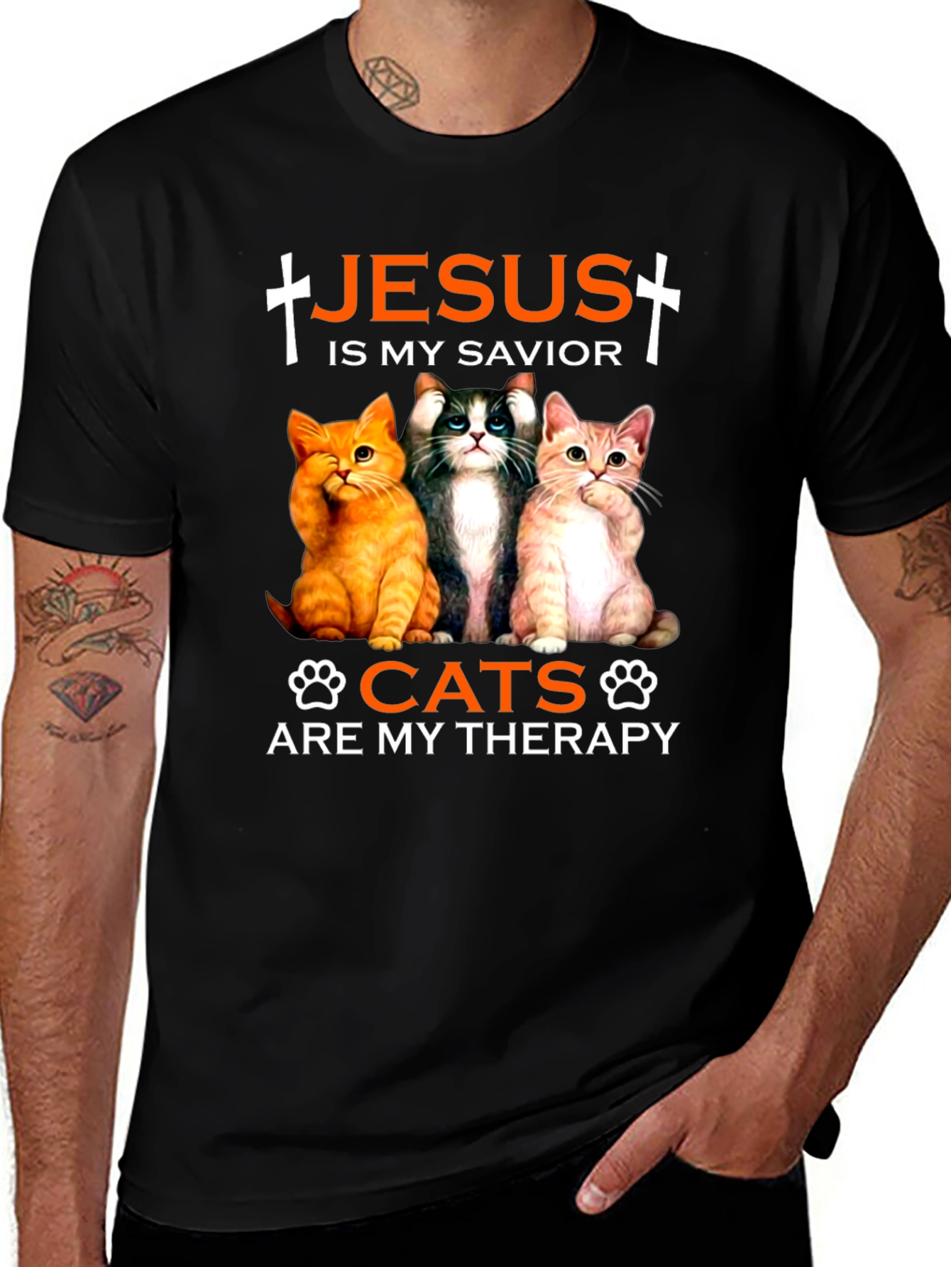 Jesus is My Savior Cats Are My Therapy T-Shirt