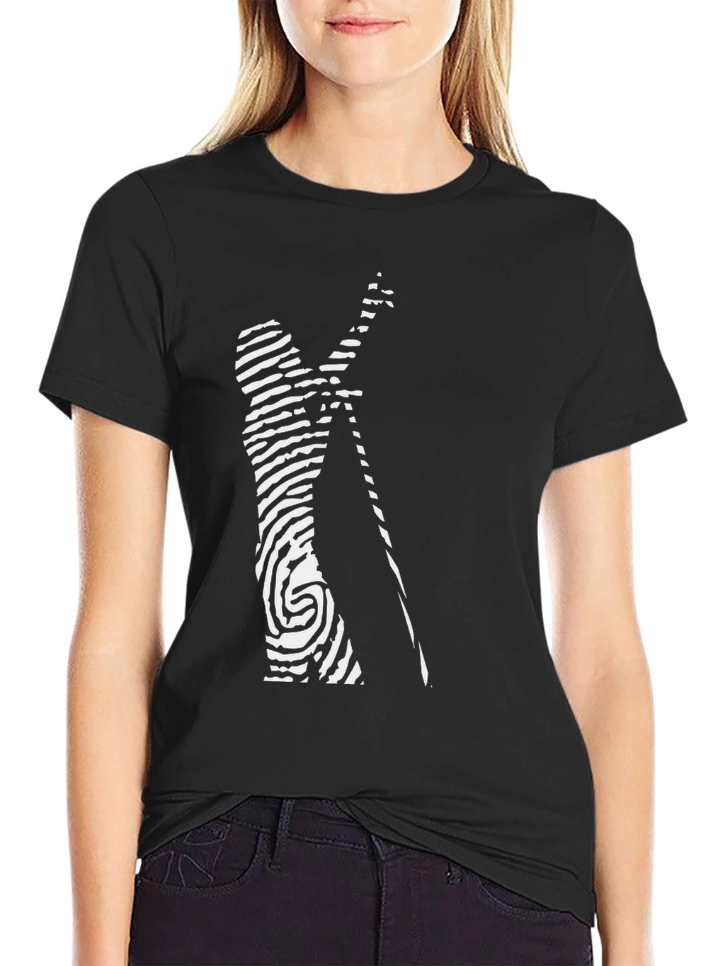 Modern Art Black T-Shirt: Fingerprint Musician