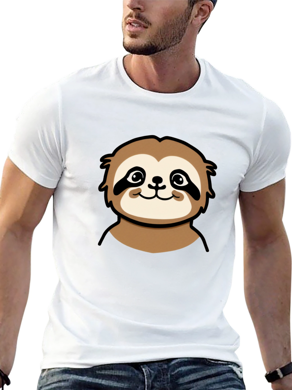 Cute Sloth Graphic Tee - Black Cotton T-Shirt