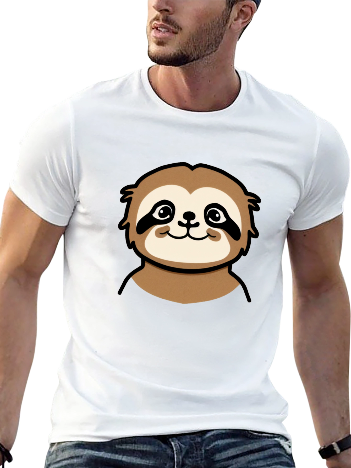 Cute Sloth Graphic Tee - Black Cotton T-Shirt