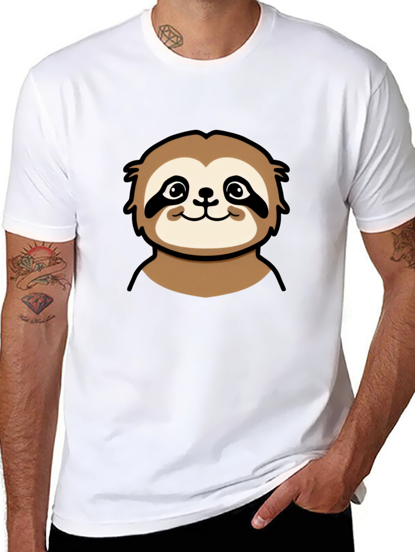 Cute Sloth Graphic Tee - Black Cotton T-Shirt