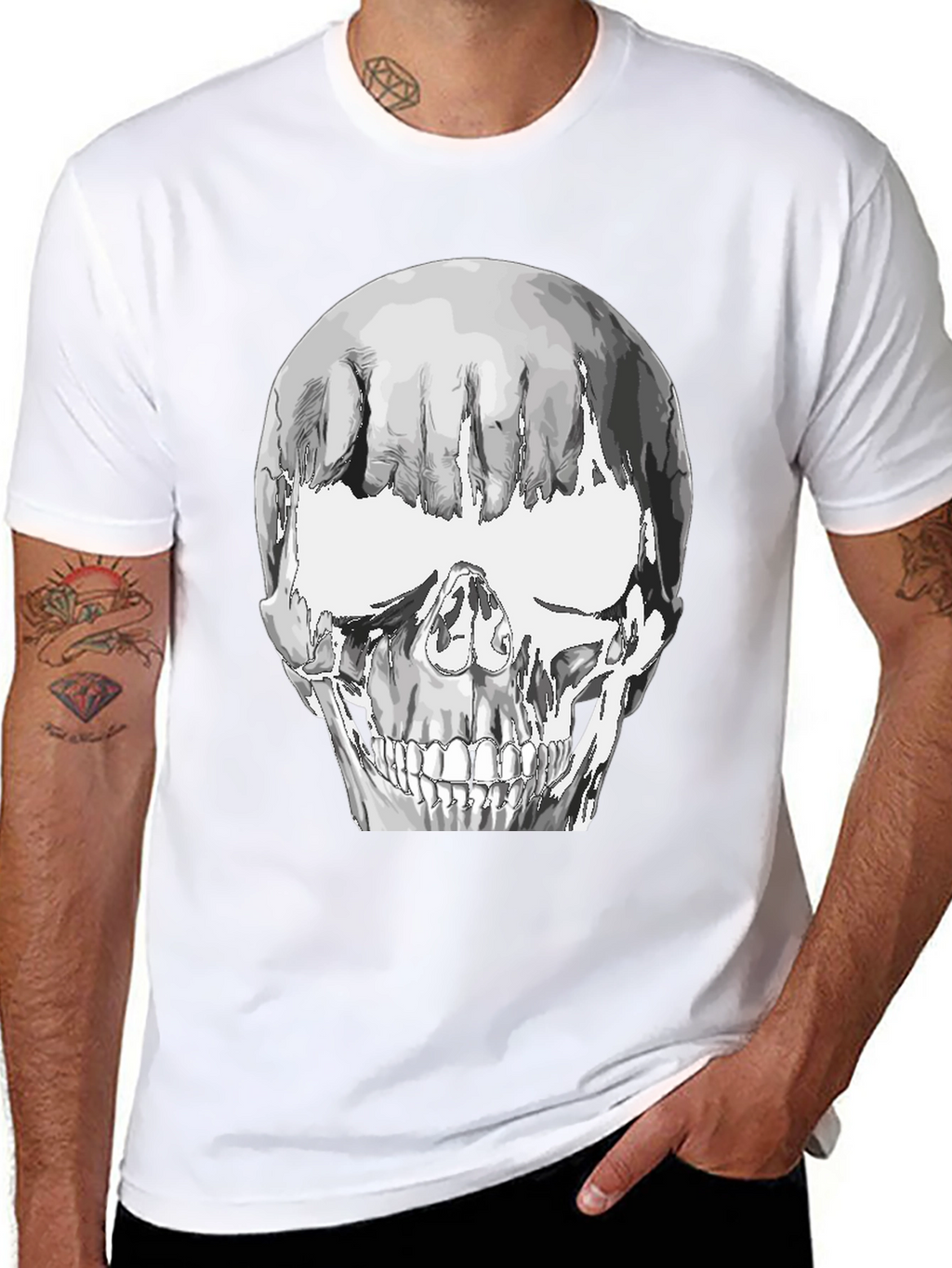 Skull Graphic Tee - Black Cotton Blend T-Shirt