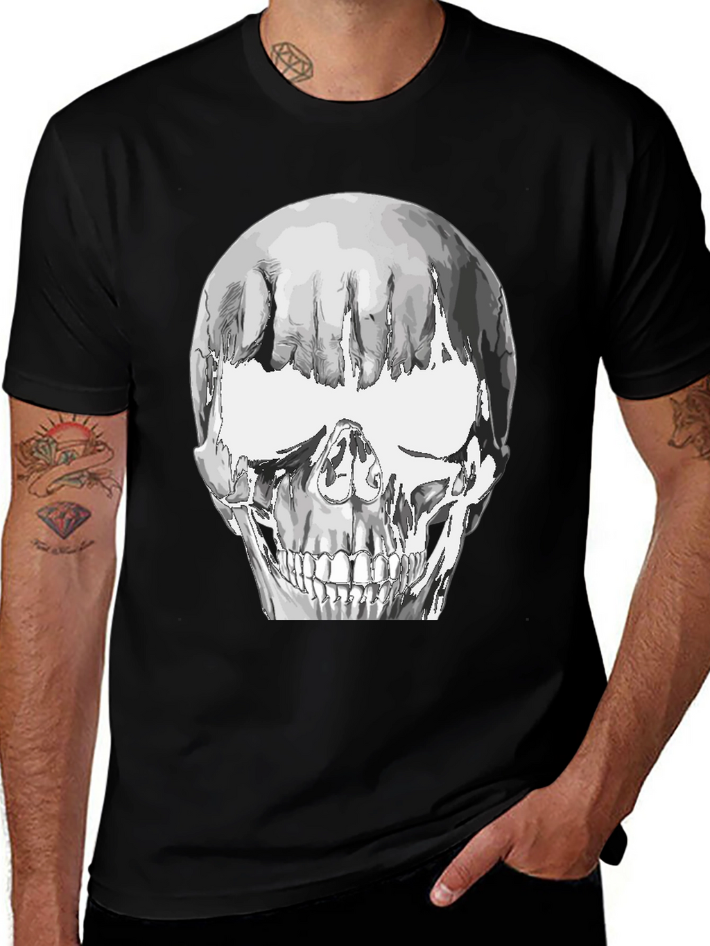Skull Graphic Tee - Black Cotton Blend T-Shirt