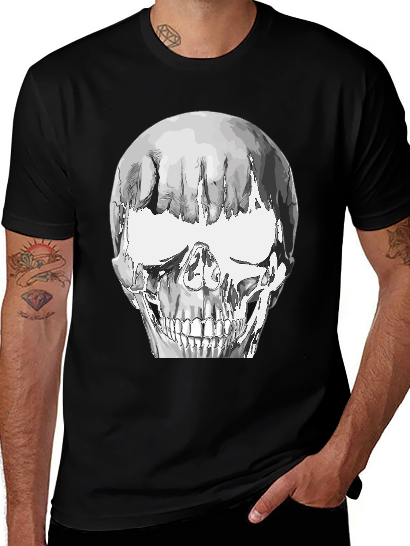Skull Graphic Tee - Black Cotton Blend T-Shirt