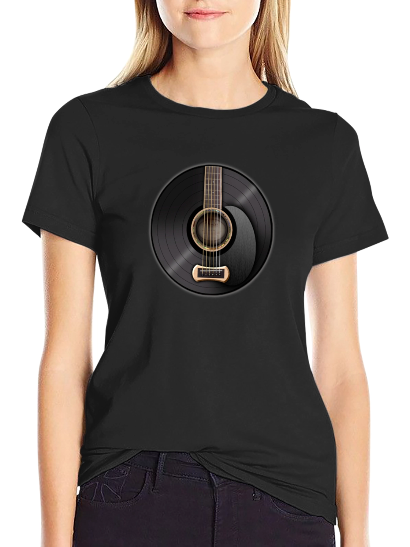 Vinyl Record Guitar Graphic Tee - Classic Rock Style