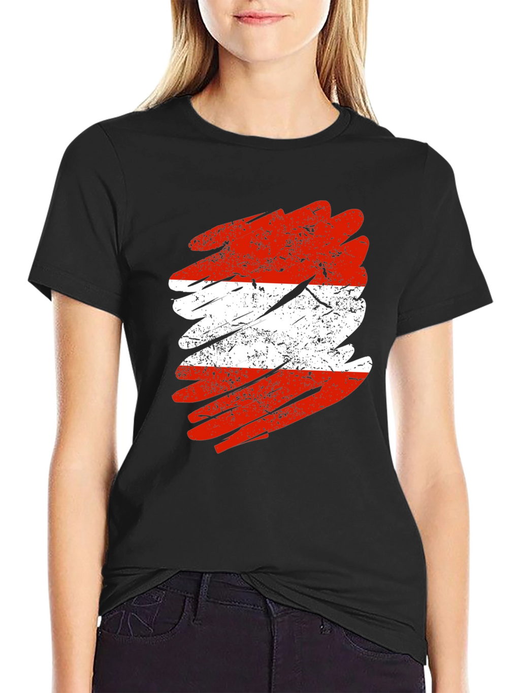Austria Flag Grunge Style Black T-Shirt