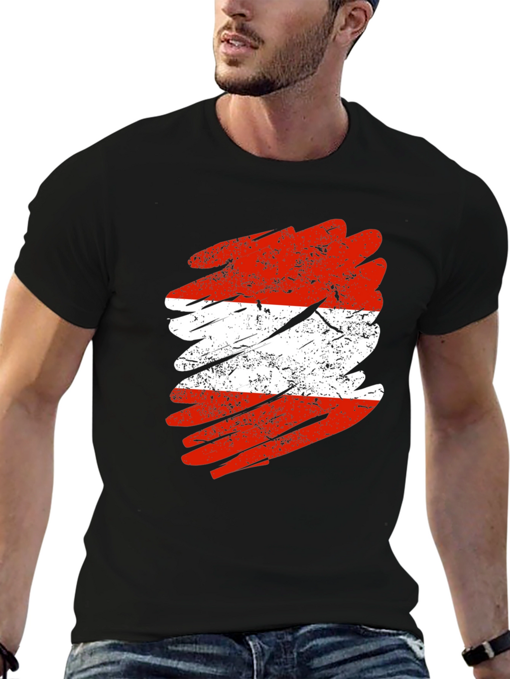 Austria Flag Grunge Style Black T-Shirt
