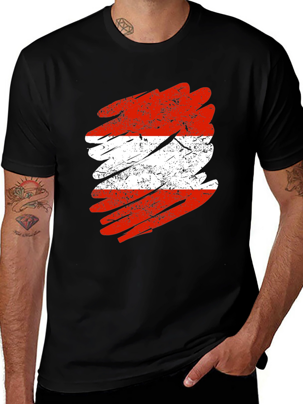 Austria Flag Grunge Style Black T-Shirt