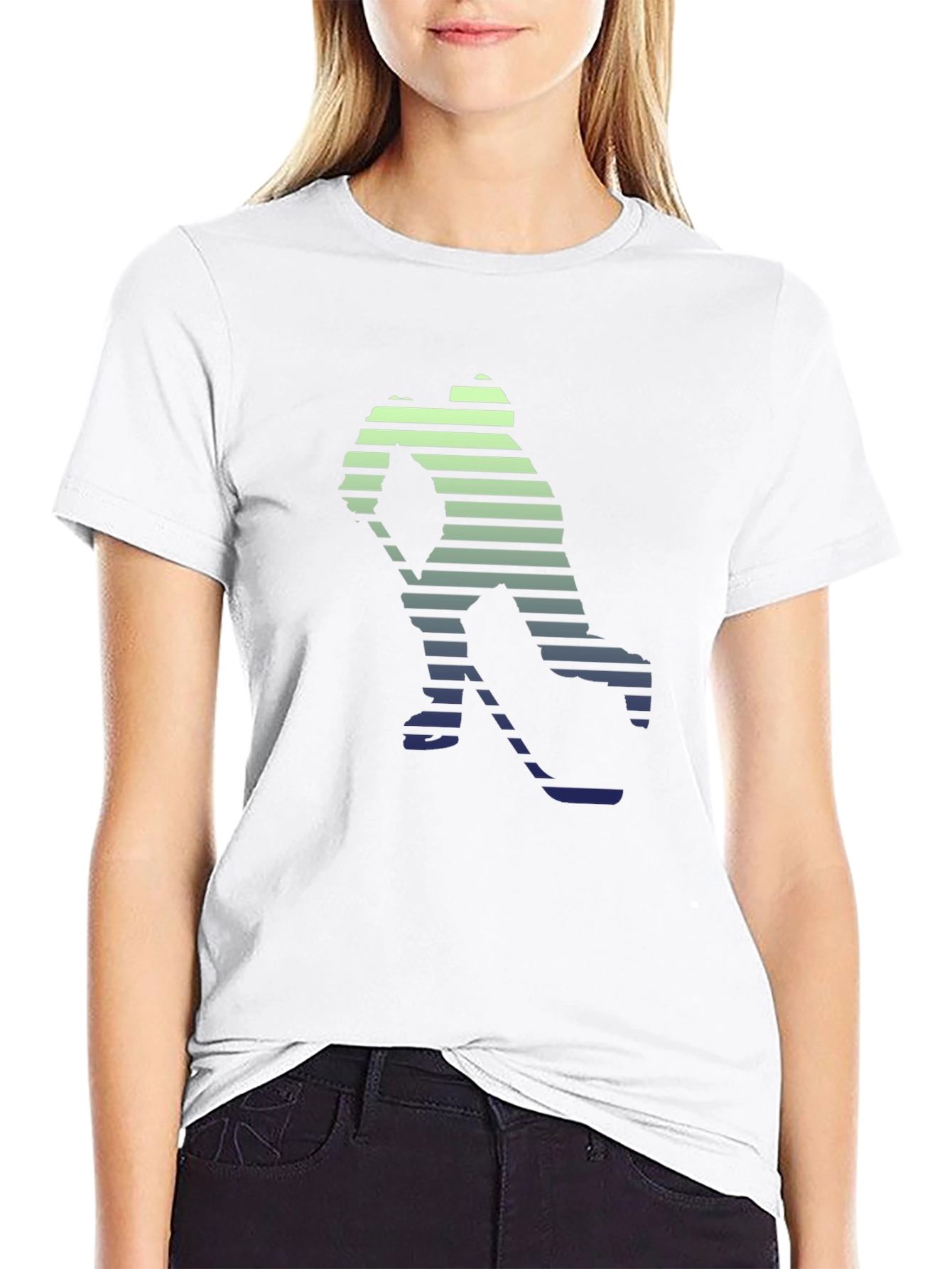 Hockey Player Graphic Tee - Stylish Striped Silhouette T-Shirt
