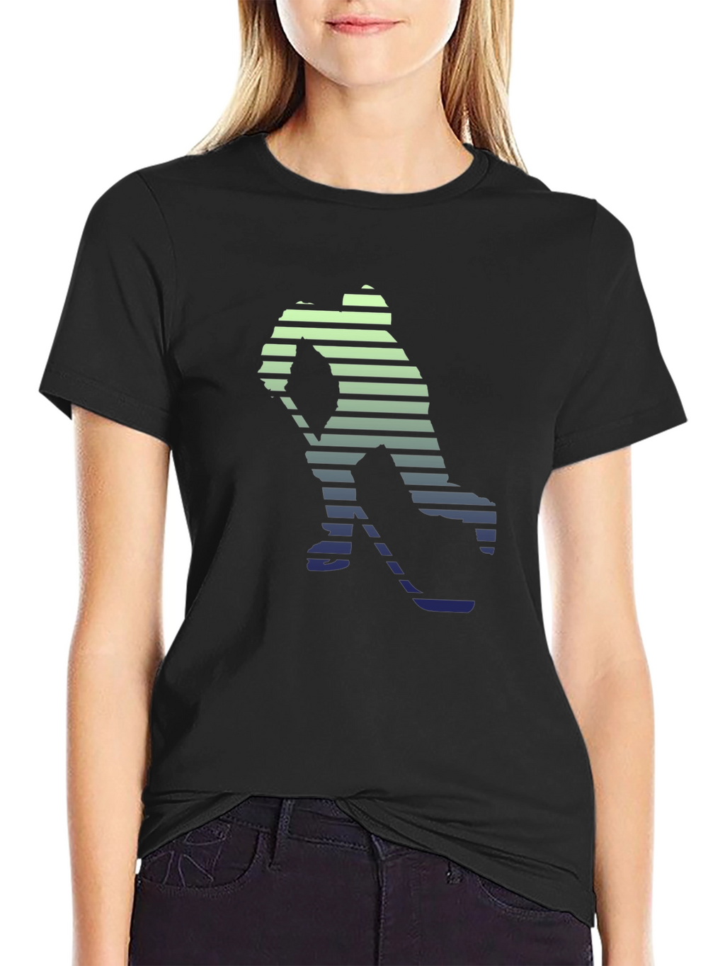 Hockey Player Graphic Tee - Stylish Striped Silhouette T-Shirt