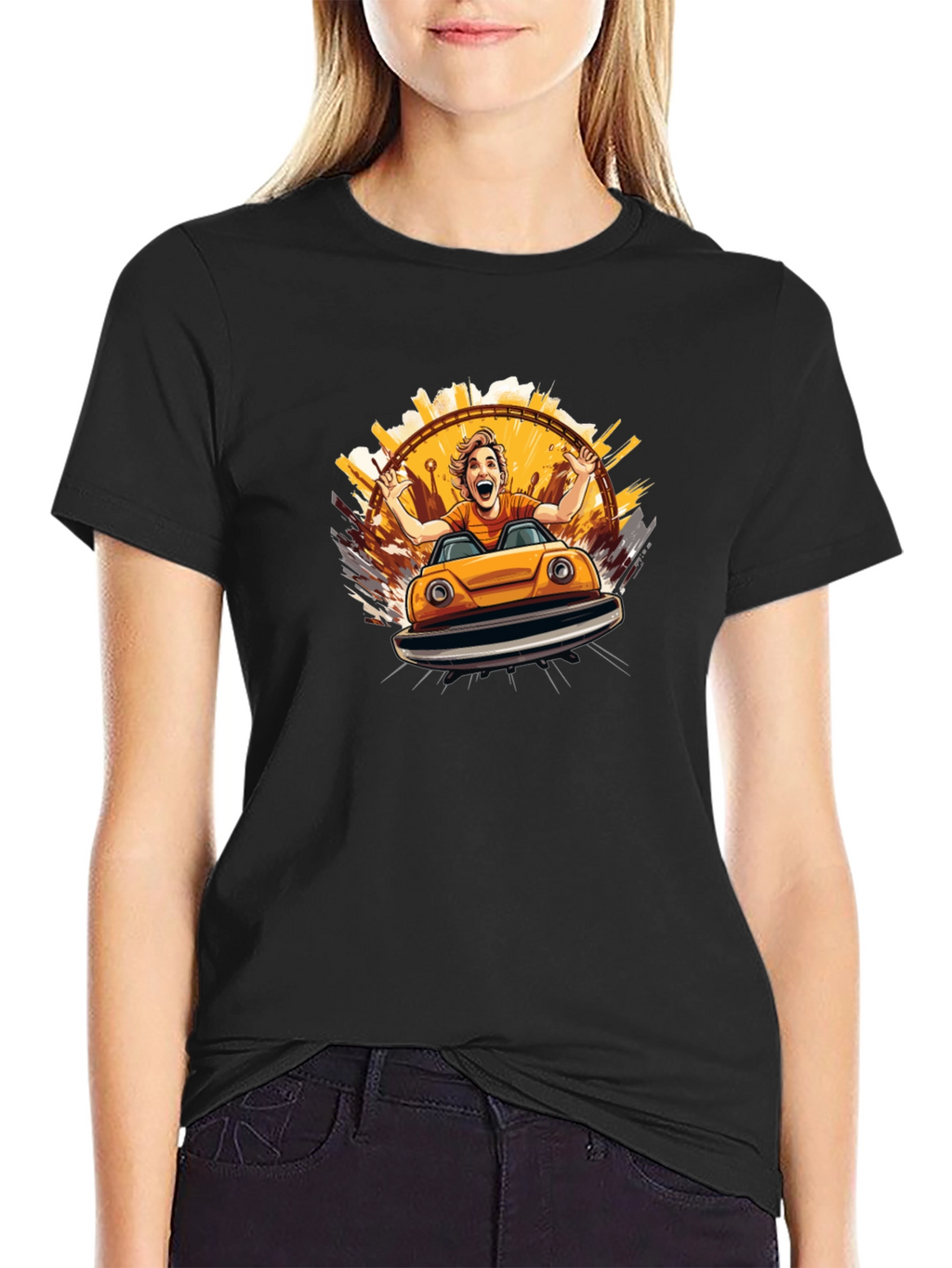 Bumper Car Fun Graphic Tee - Black Cotton T-Shirt