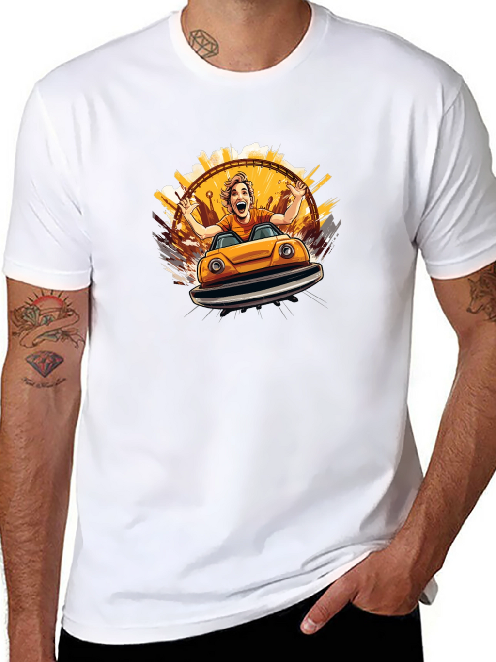 Bumper Car Fun Graphic Tee - Black Cotton T-Shirt