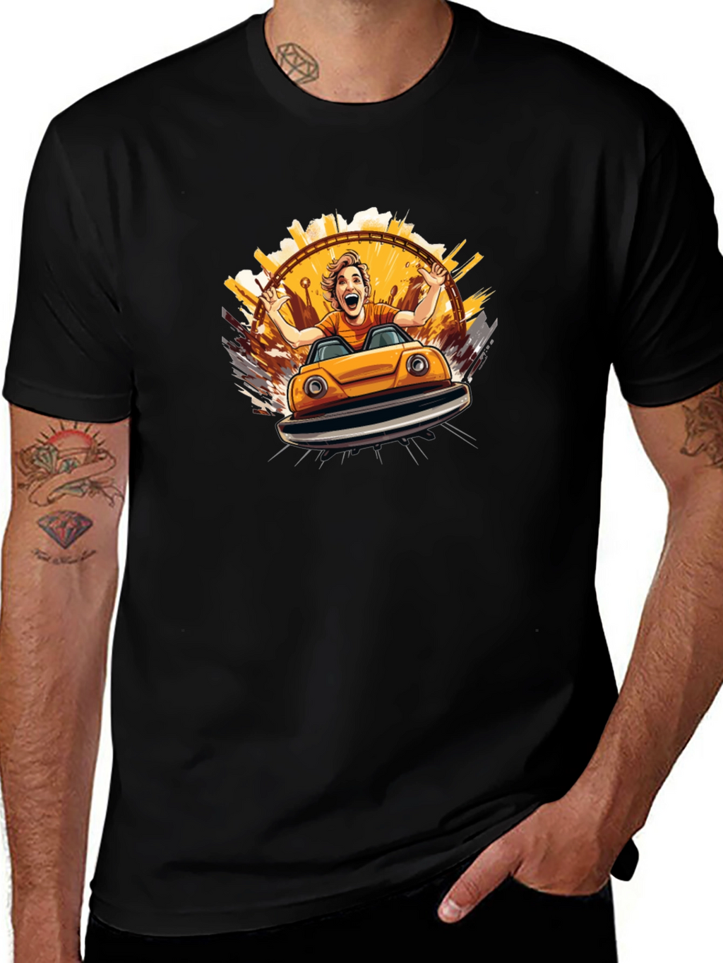 Bumper Car Fun Graphic Tee - Black Cotton T-Shirt