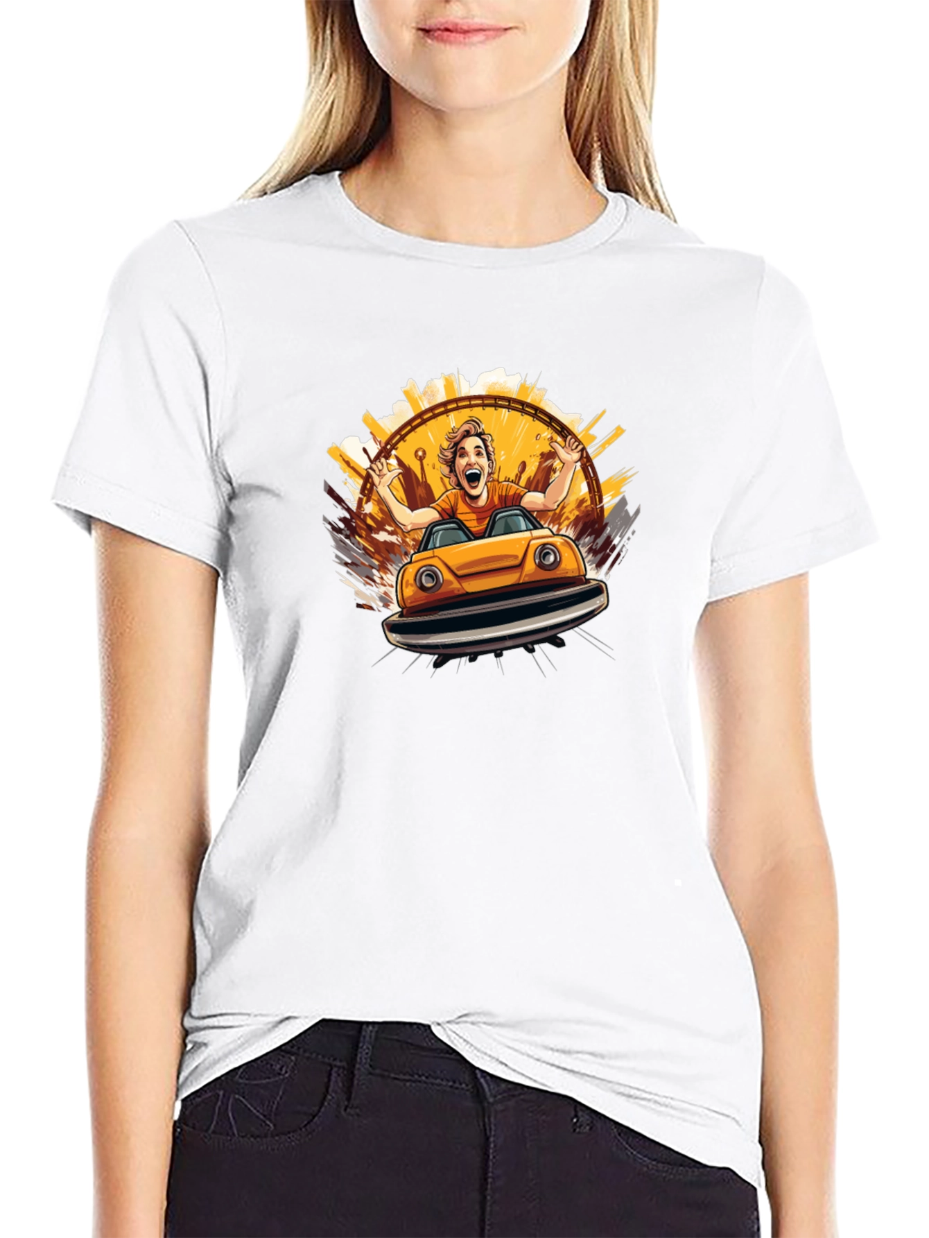 Bumper Car Fun Graphic Tee - Black Cotton T-Shirt
