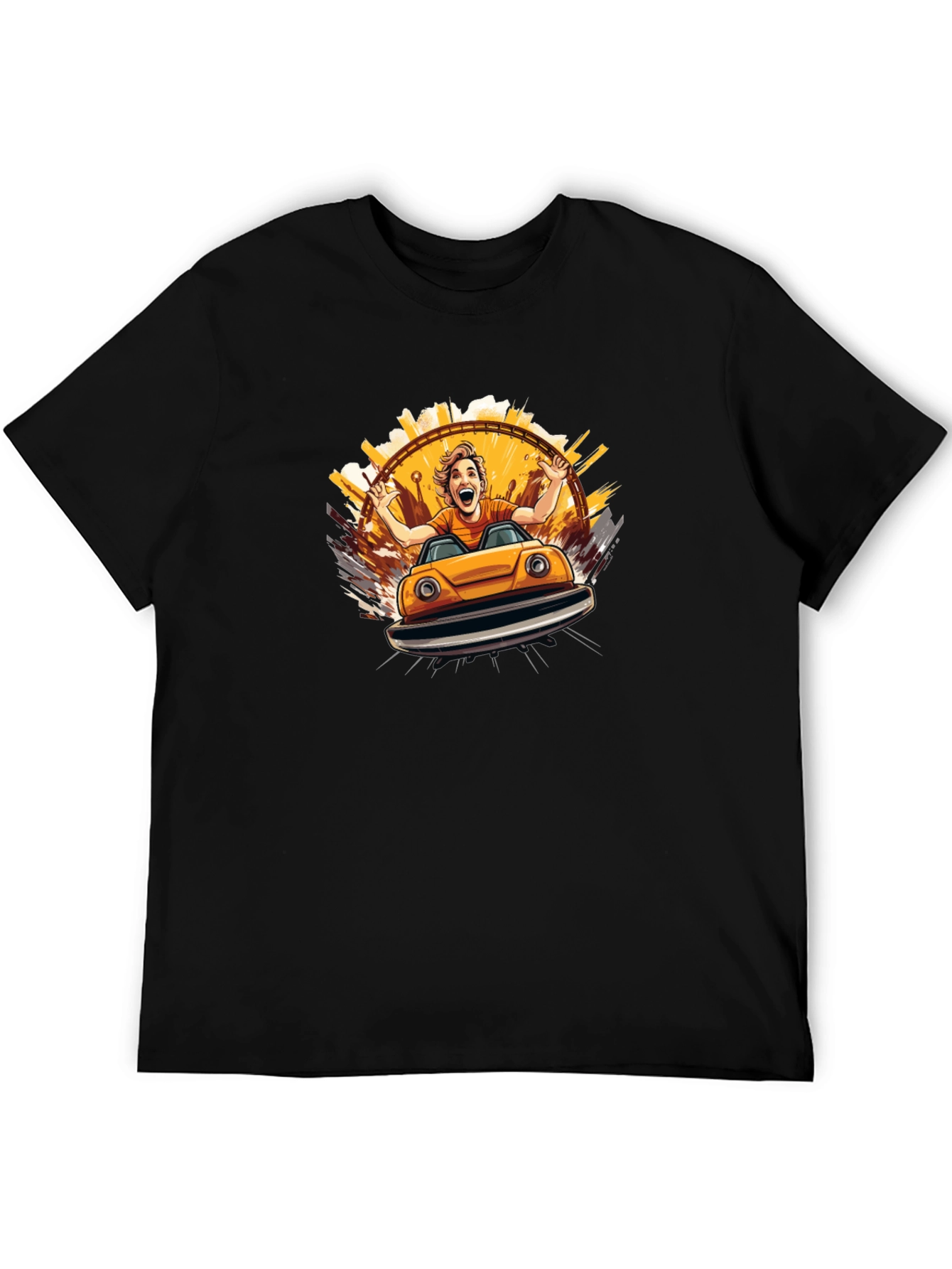 Bumper Car Fun Graphic Tee - Black Cotton T-Shirt
