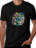 Musical Doodle Graphic Tee - Black Crew Neck T-Shirt