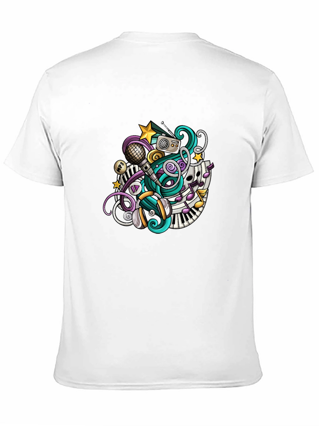 Musical Doodle Graphic Tee - Black Crew Neck T-Shirt