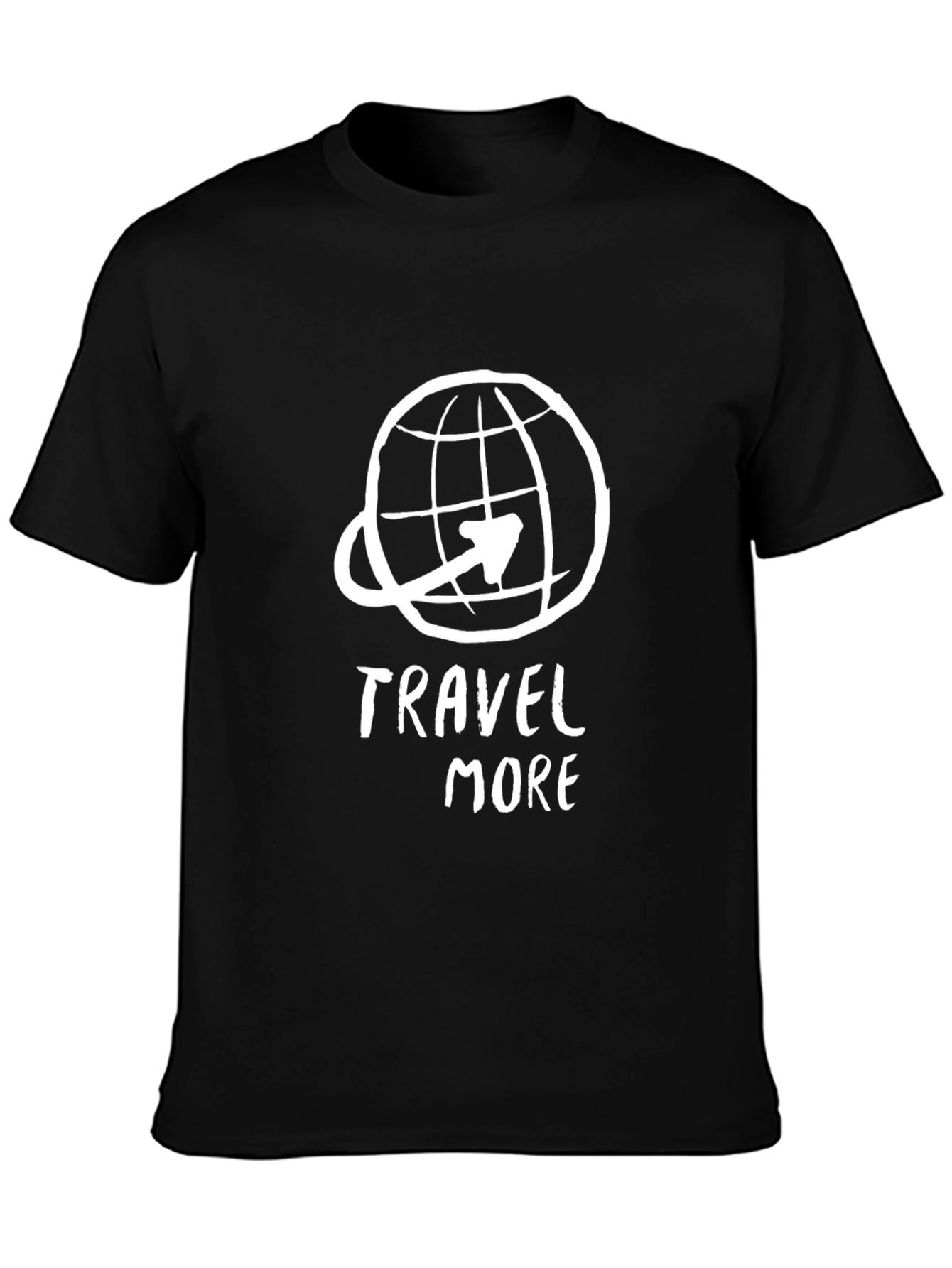 Travel More Black Graphic Tee - Globe Airplane Design
