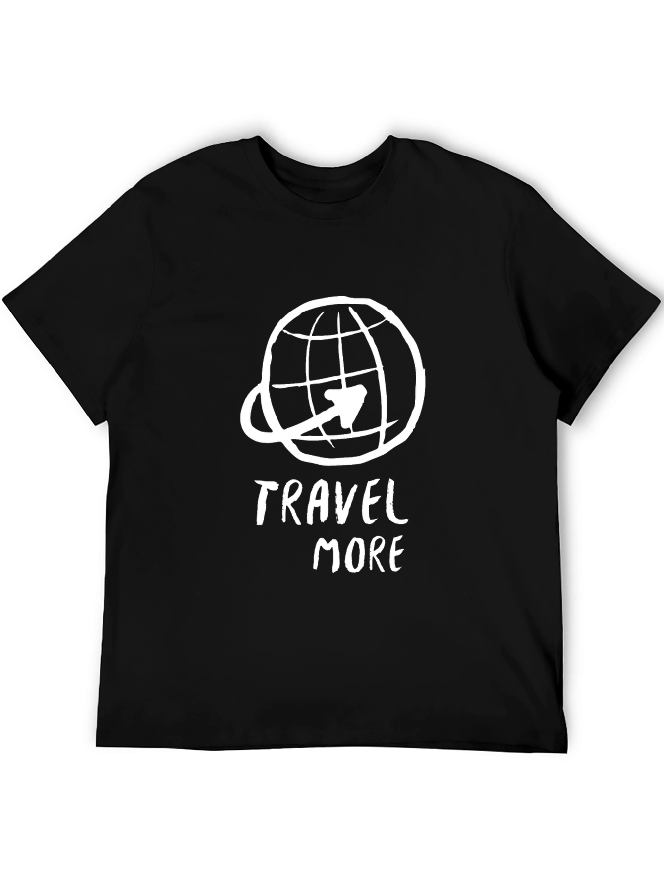 Travel More Black Graphic Tee - Globe Airplane Design
