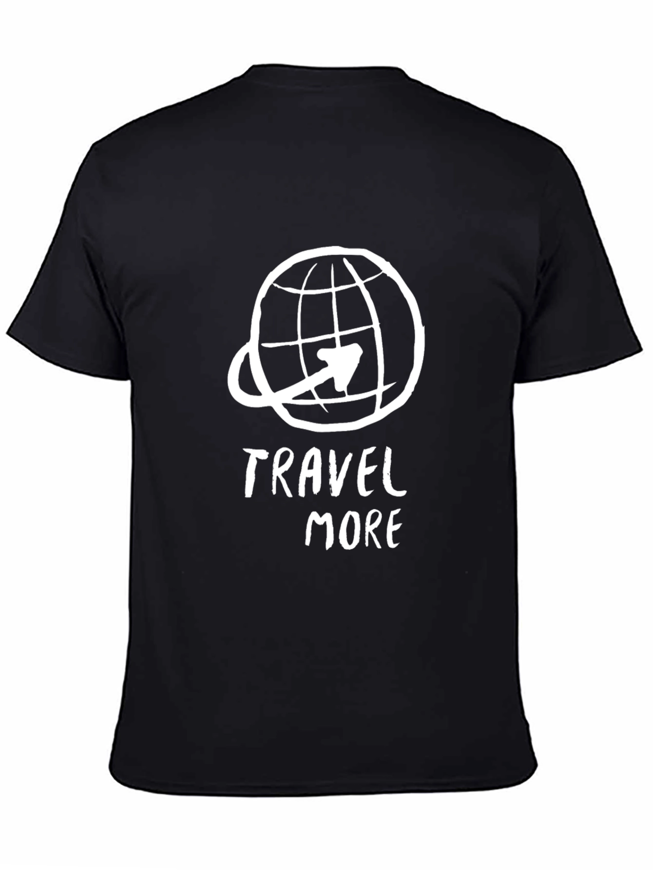 Travel More Black Graphic Tee - Globe Airplane Design