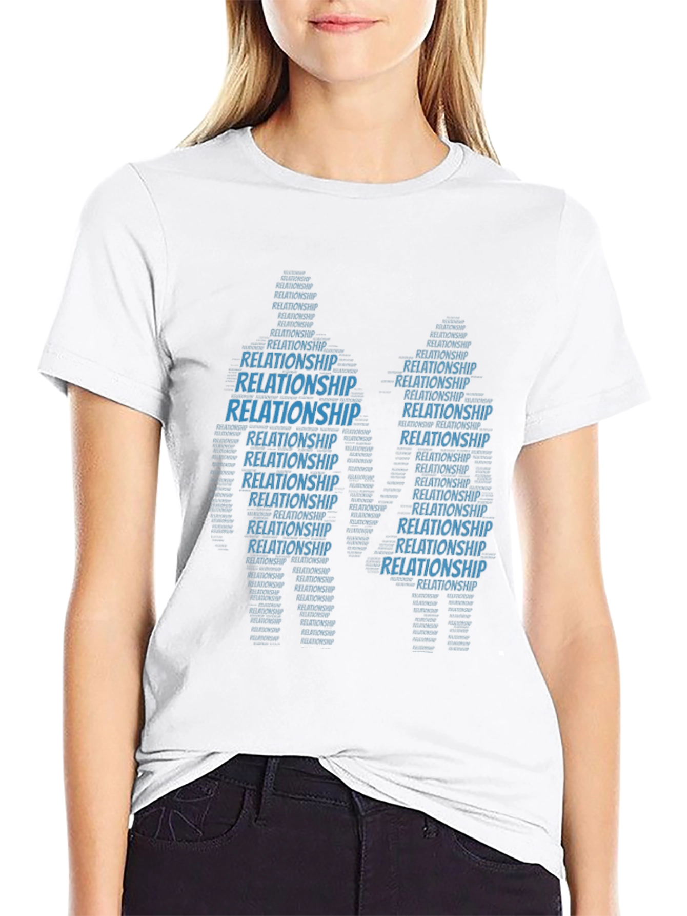 Relationship Word Art T-Shirt Black Crew Neck