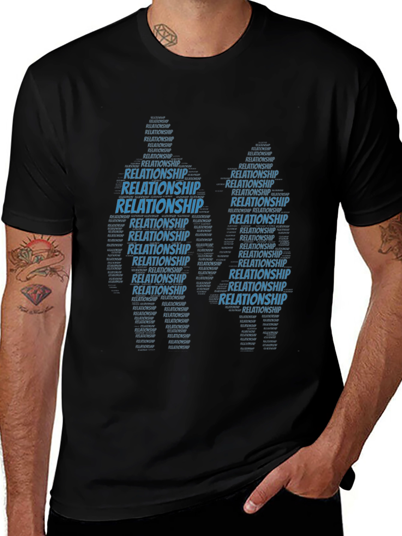 Relationship Word Art T-Shirt Black Crew Neck