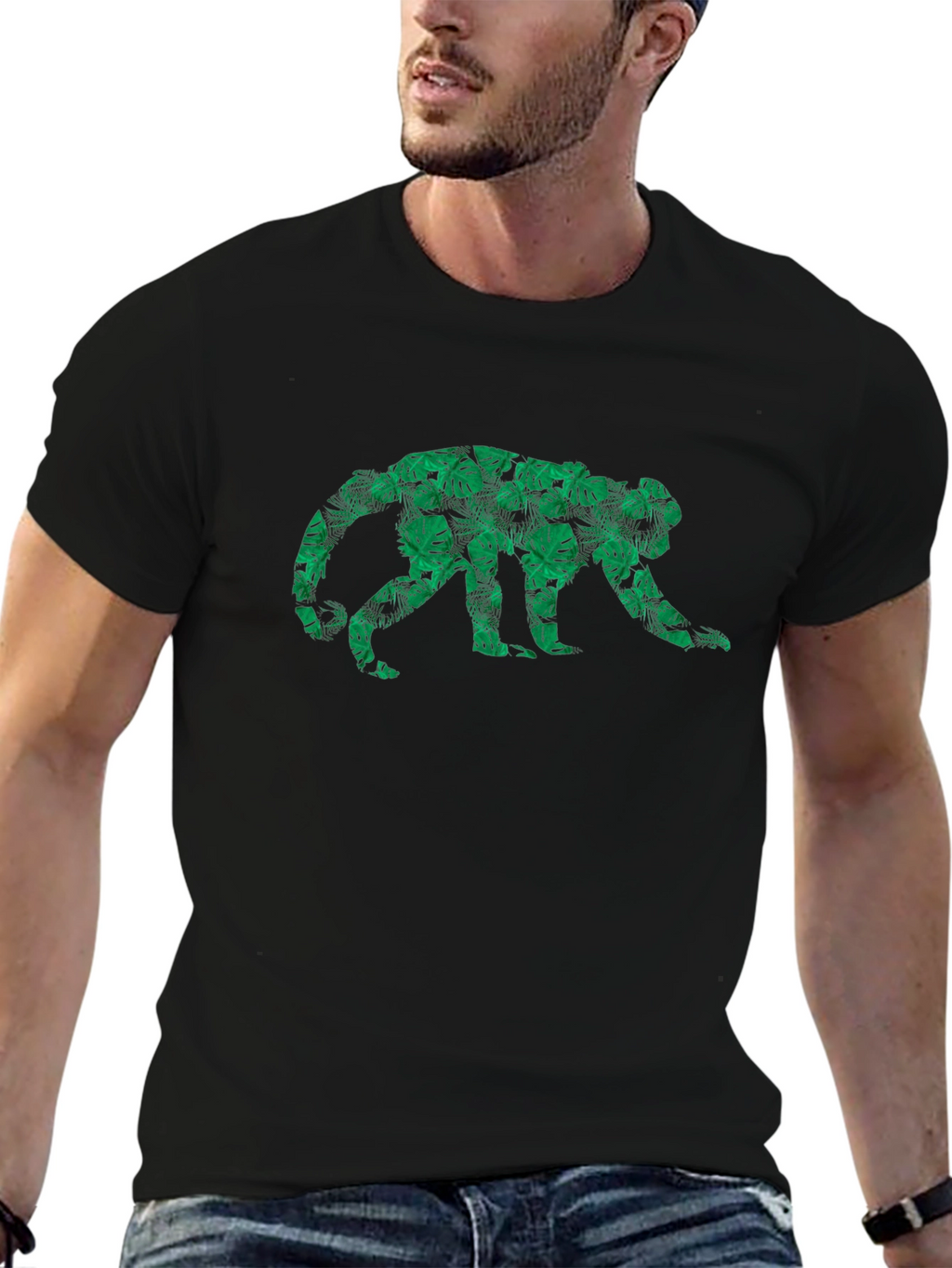 Jungle Monkey Graphic Tee - Tropical Leaf Design
