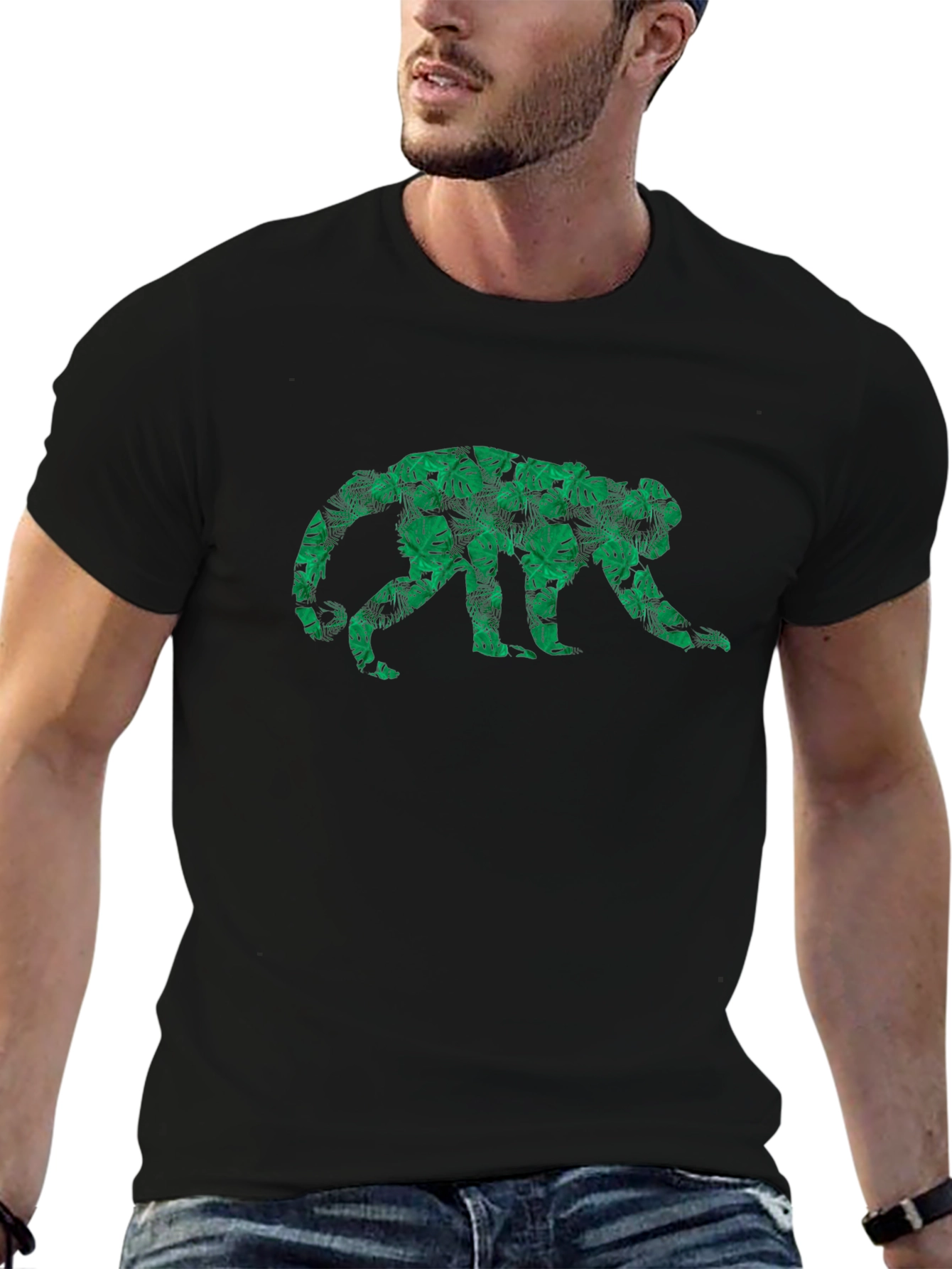 Jungle Monkey Graphic Tee - Tropical Leaf Design