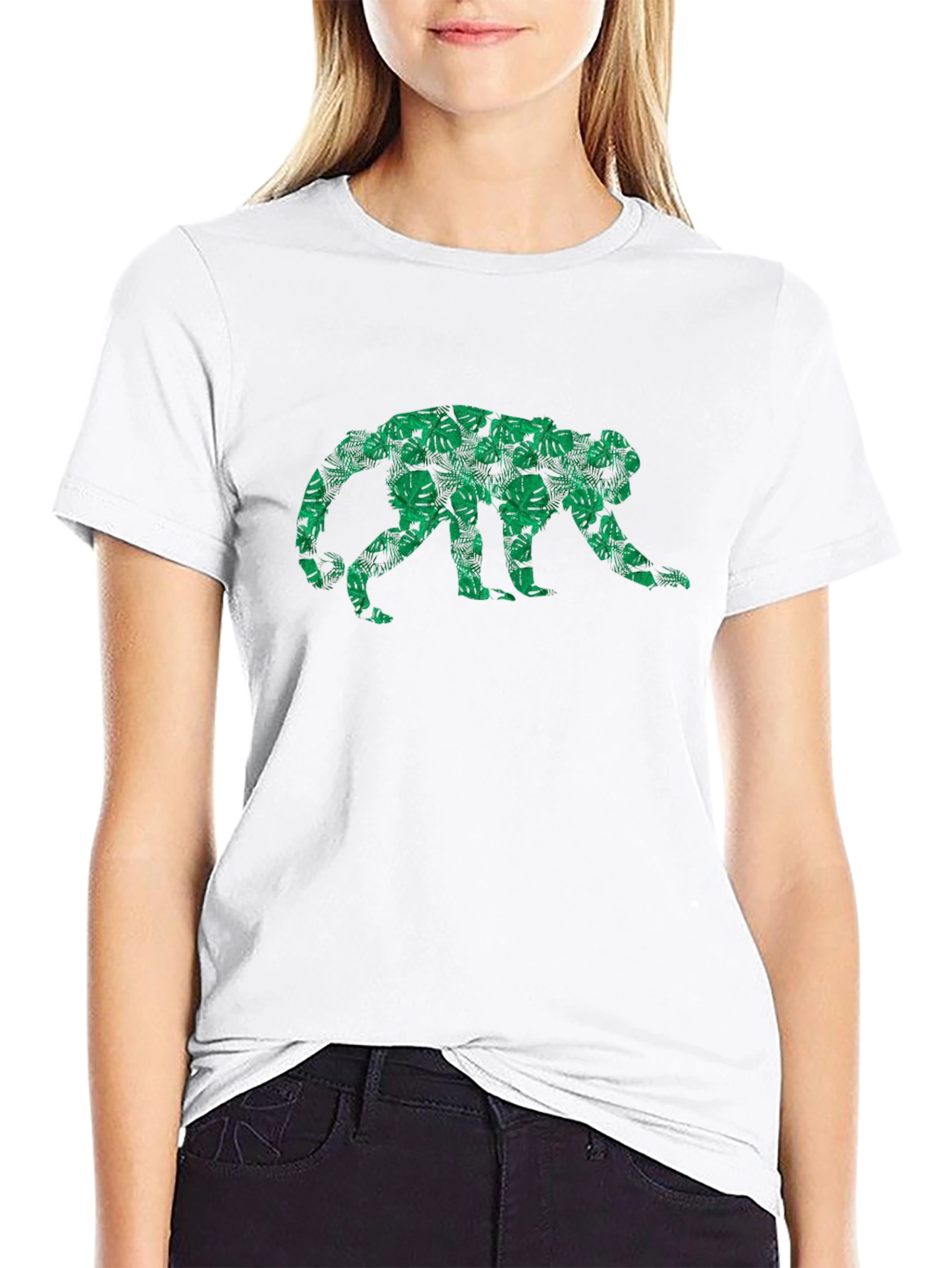 Jungle Monkey Graphic Tee - Tropical Leaf Design