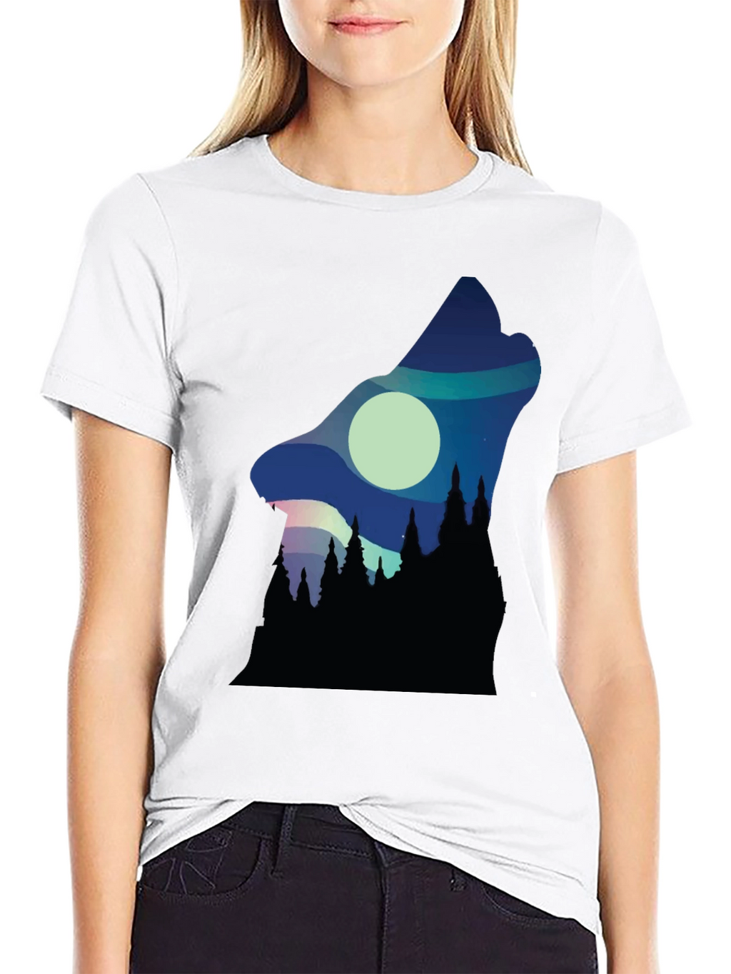 Wolf Howl Silhouette Graphic Tee - Black