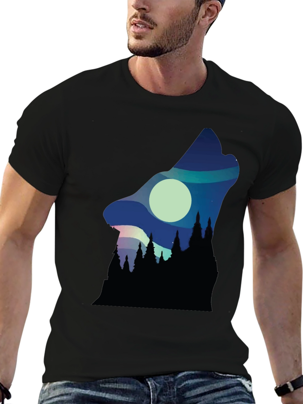 Wolf Howl Silhouette Graphic Tee - Black
