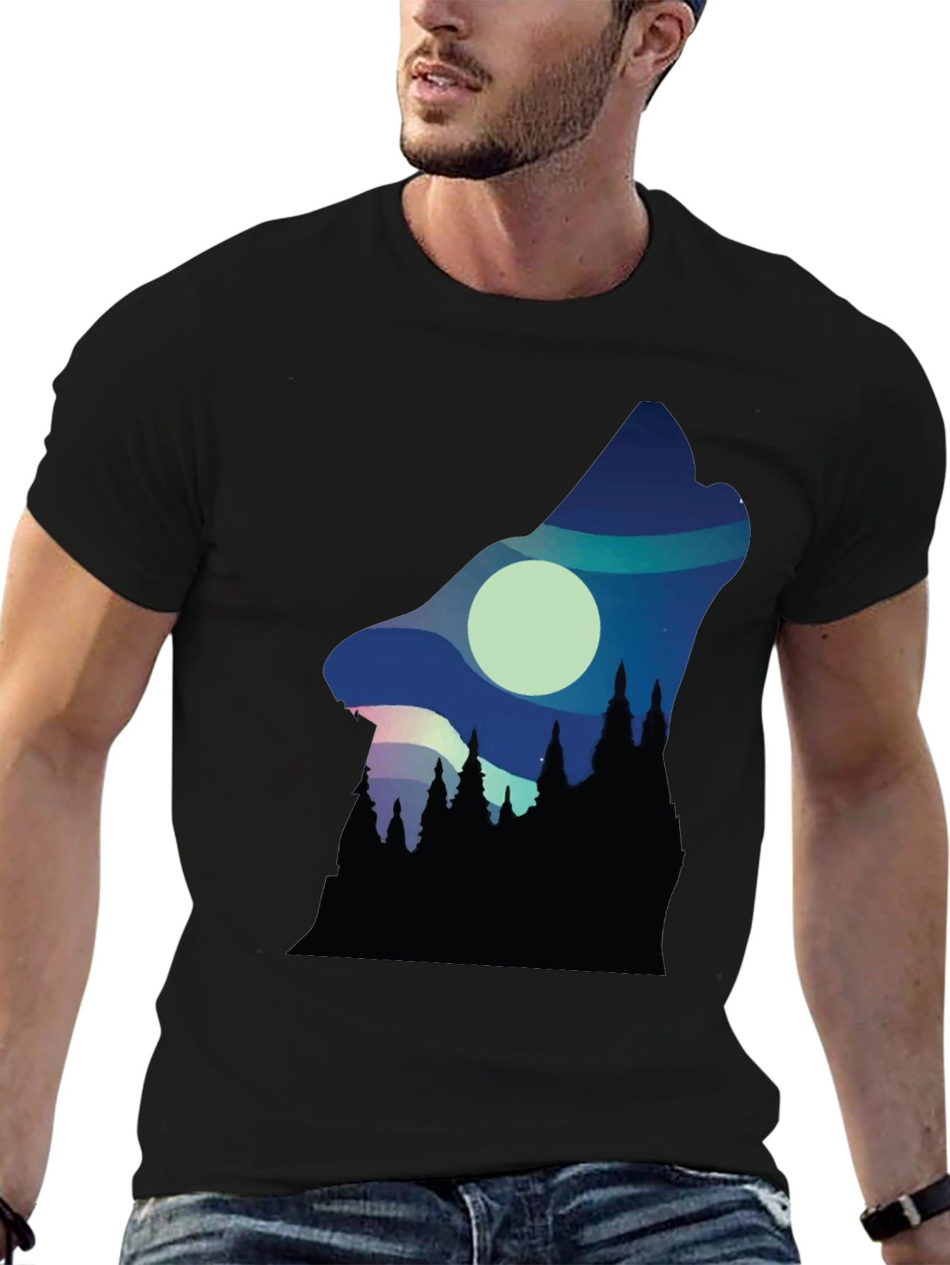 Wolf Howl Silhouette Graphic Tee - Black