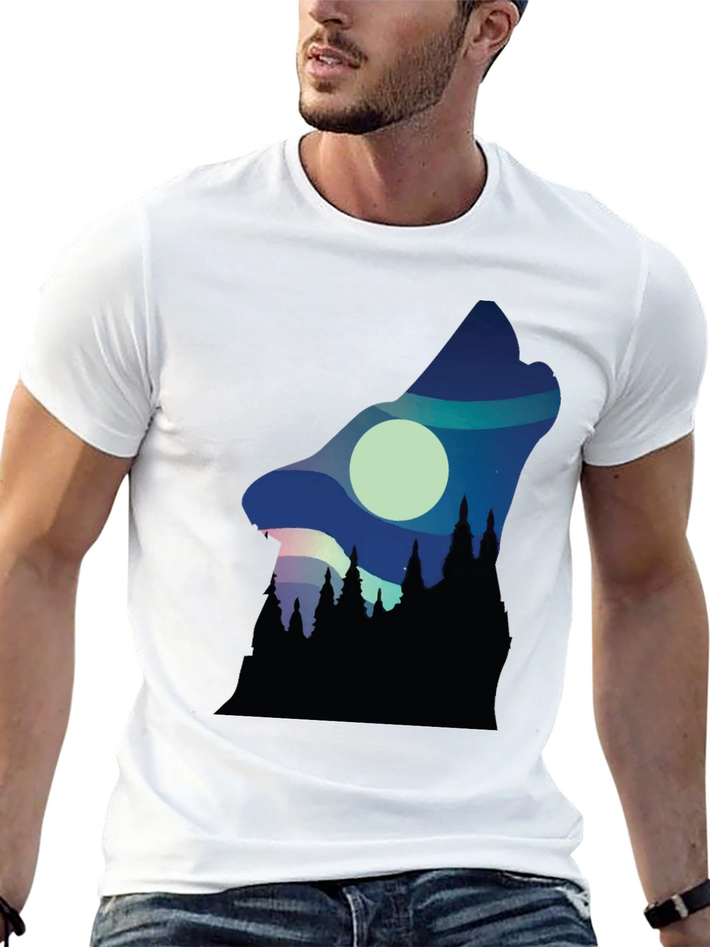 Wolf Howl Silhouette Graphic Tee - Black