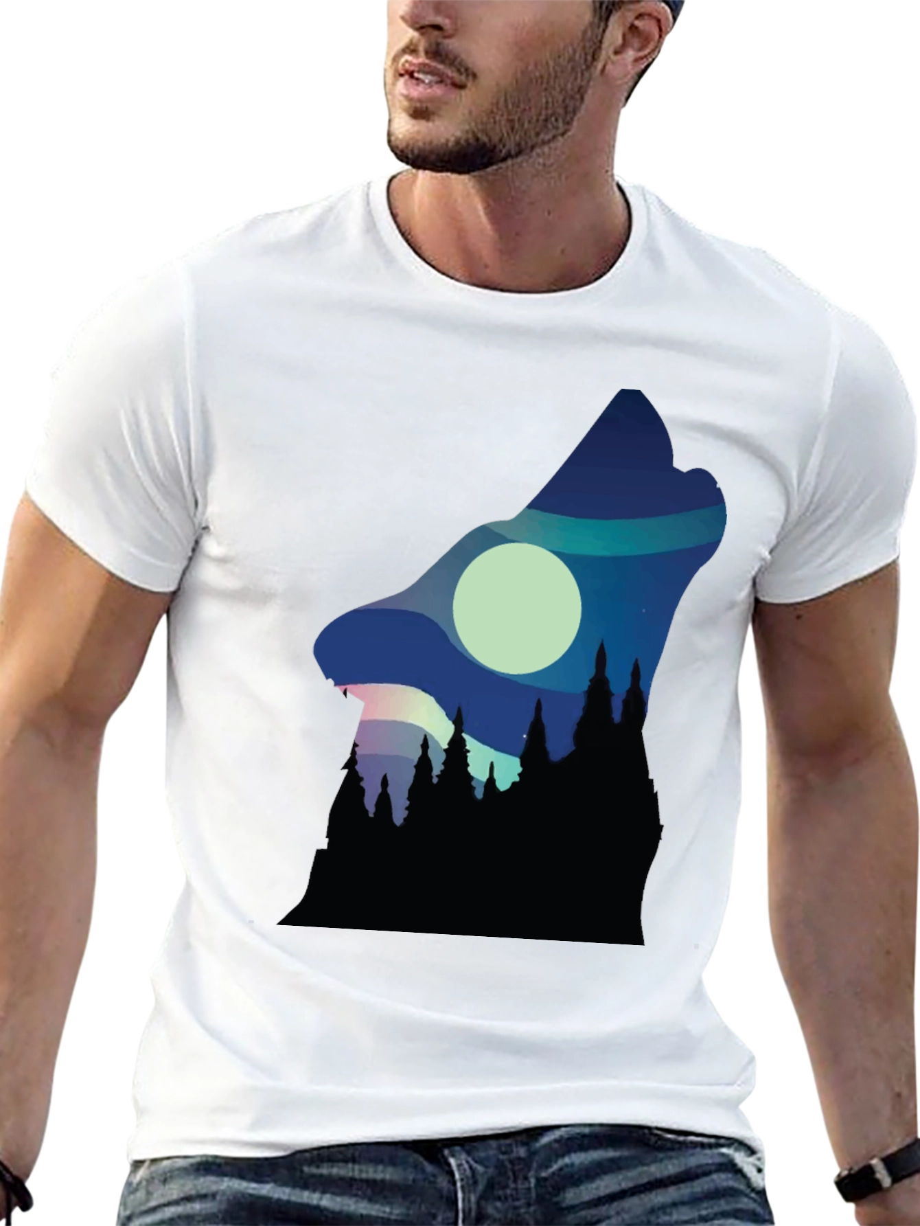 Wolf Howl Silhouette Graphic Tee - Black