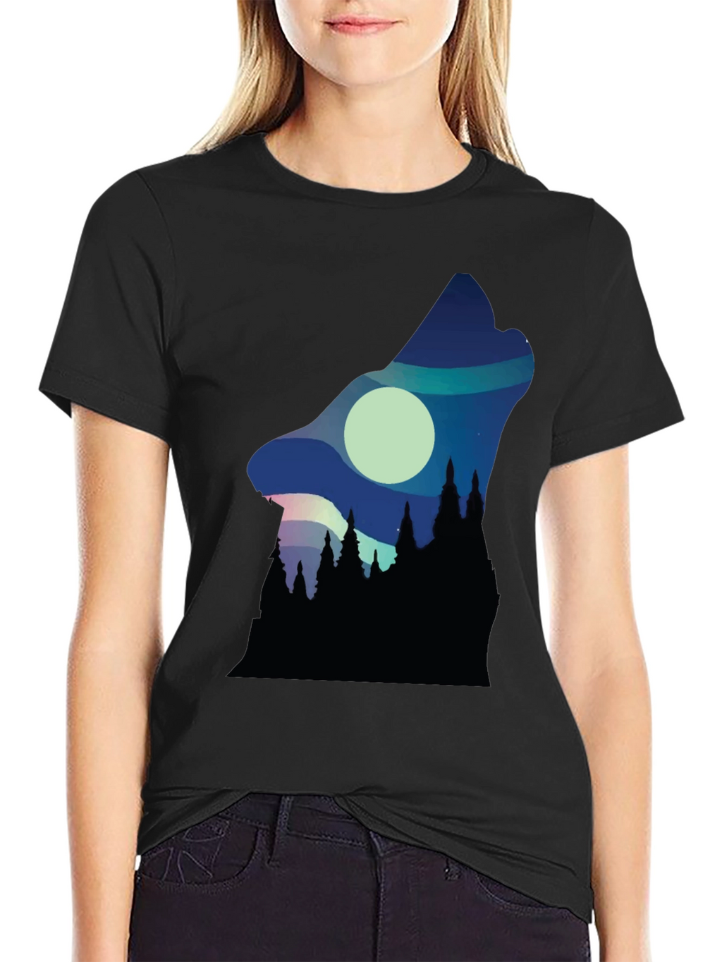 Wolf Howl Silhouette Graphic Tee - Black