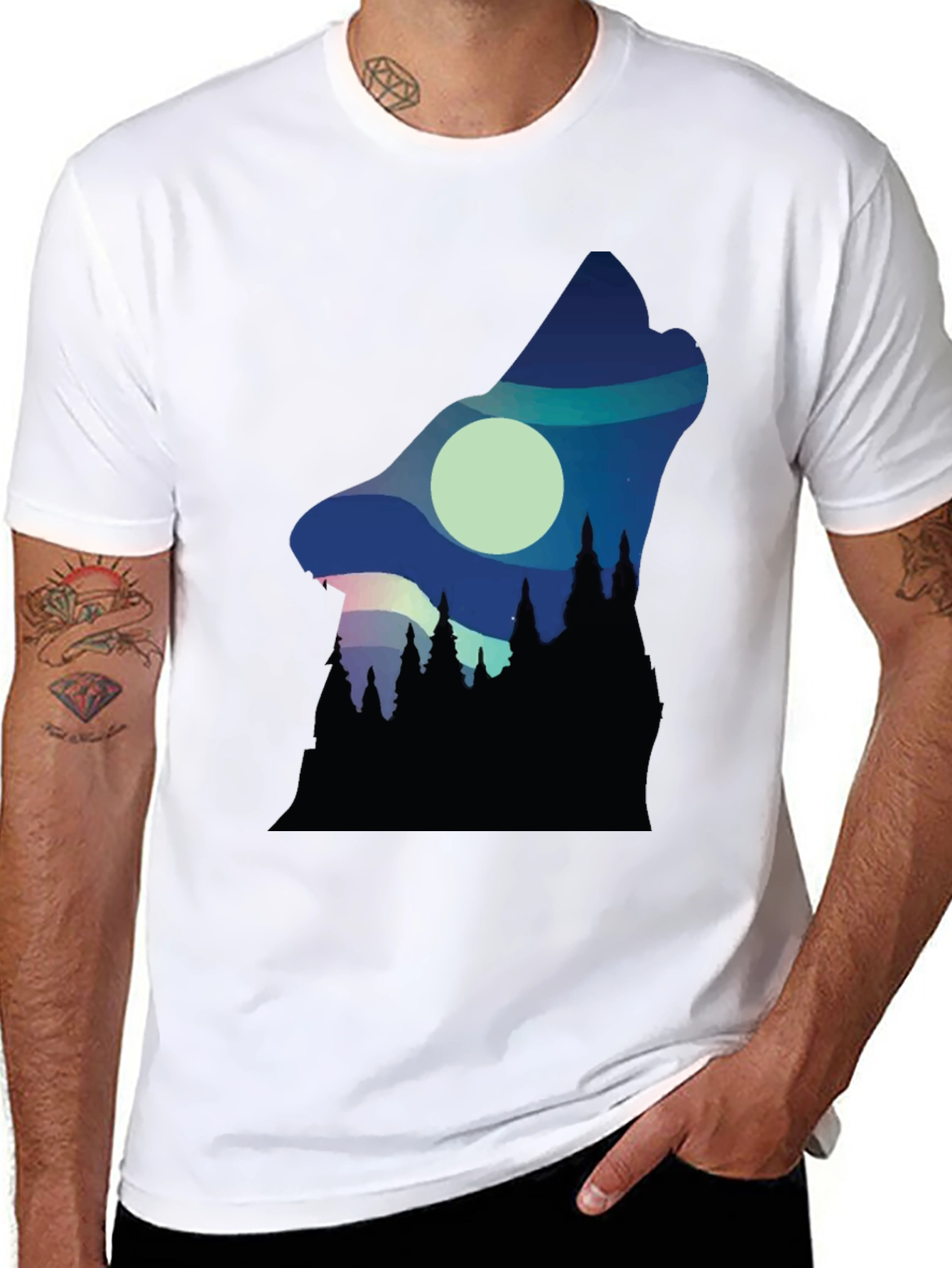 Wolf Howl Silhouette Graphic Tee - Black