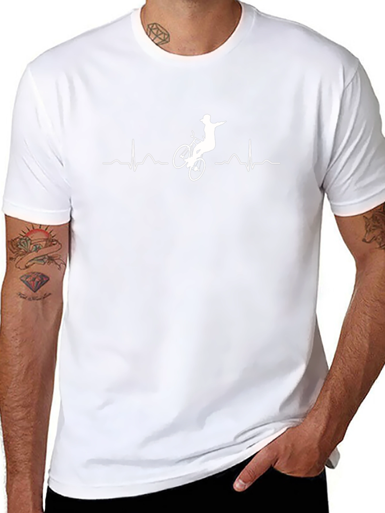 Mountain Biker Heartbeat Graphic Tee - Cool Rider Shirt