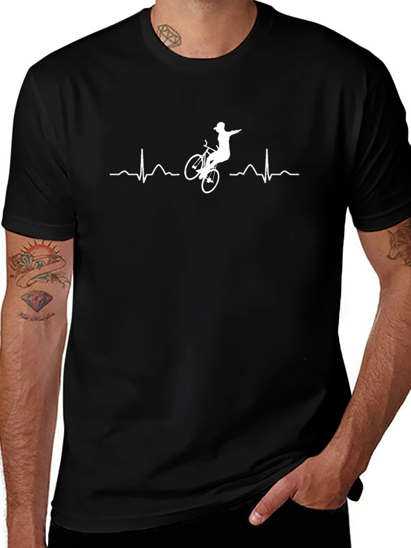 Mountain Biker Heartbeat Graphic Tee - Cool Rider Shirt
