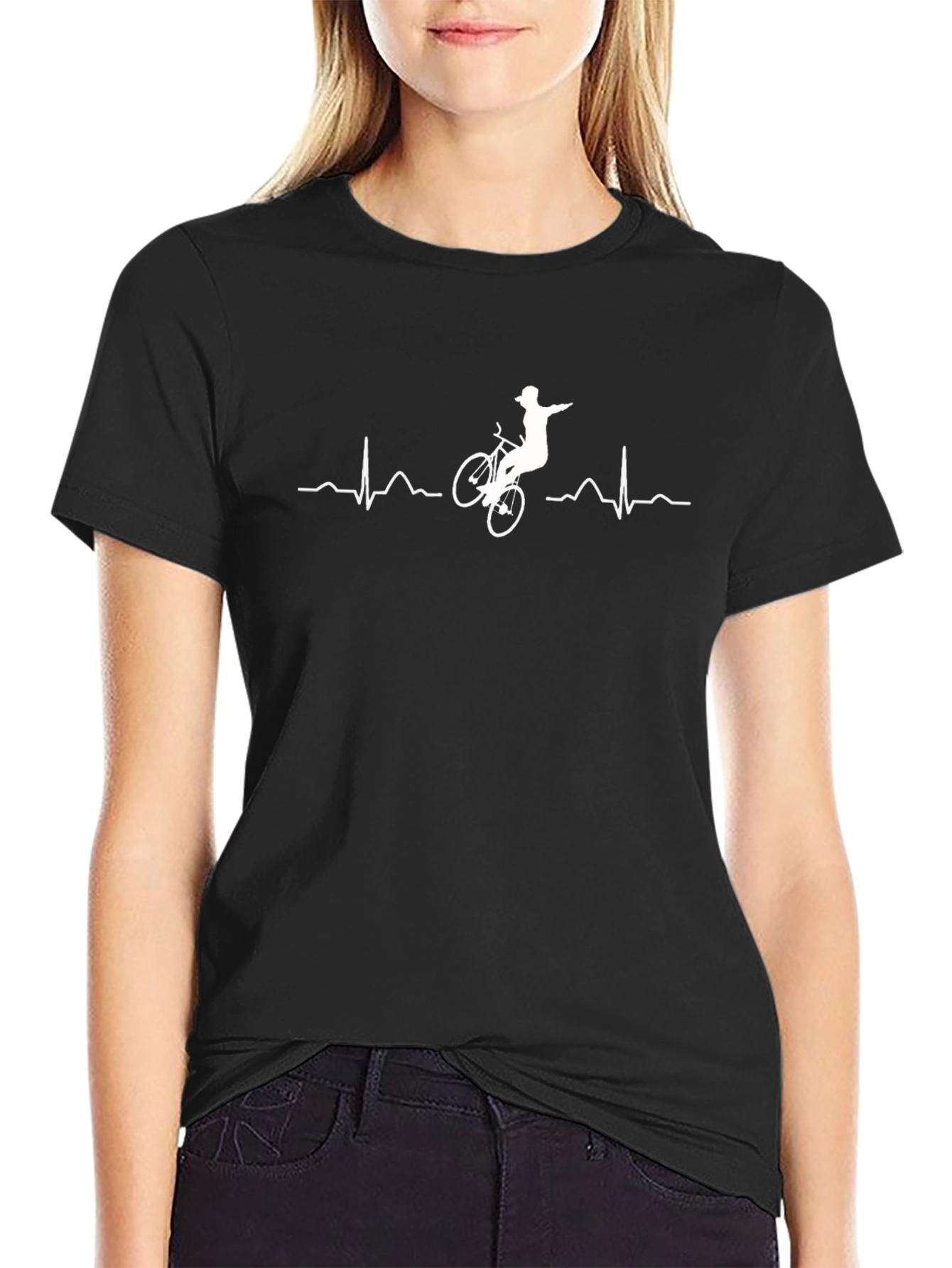 Mountain Biker Heartbeat Graphic Tee - Cool Rider Shirt