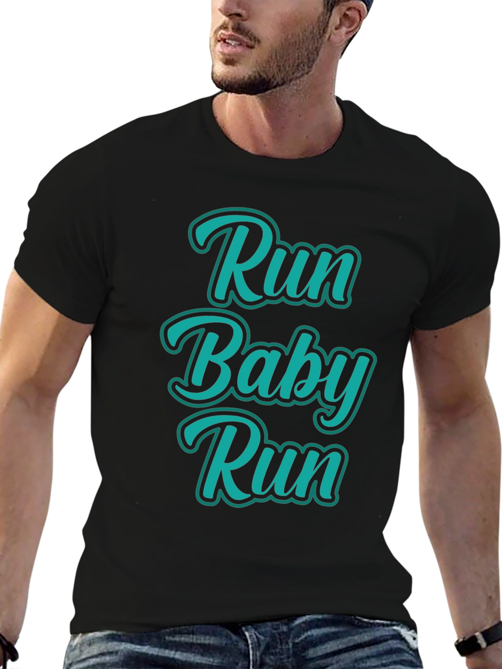 Run Baby Run Black Graphic Tee
