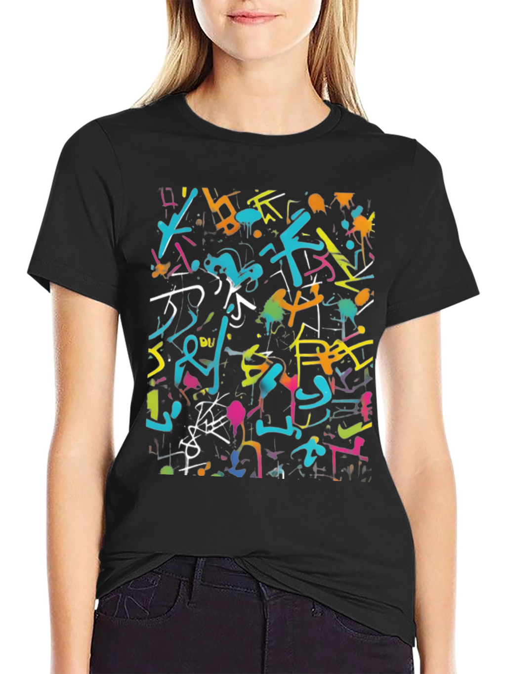 Abstract Graffiti Art Print Black T-Shirt