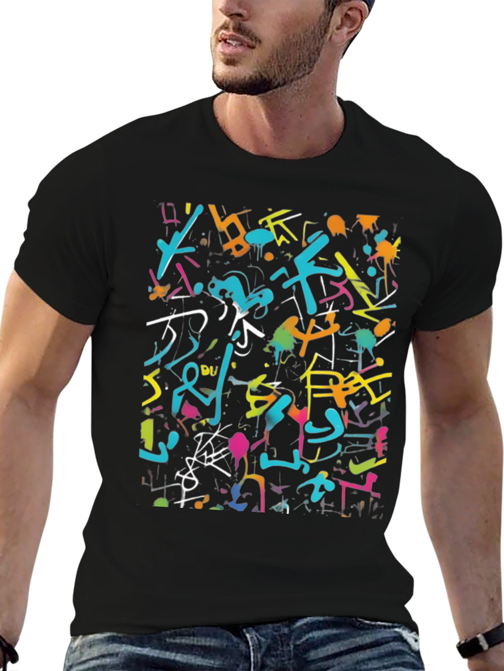 Abstract Graffiti Art Print Black T-Shirt