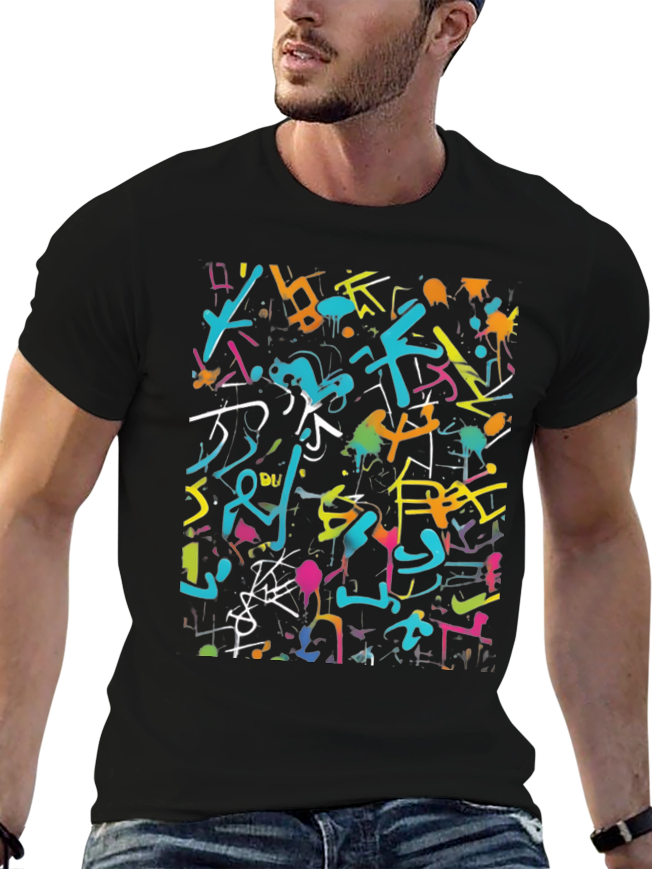 Abstract Graffiti Art Print Black T-Shirt