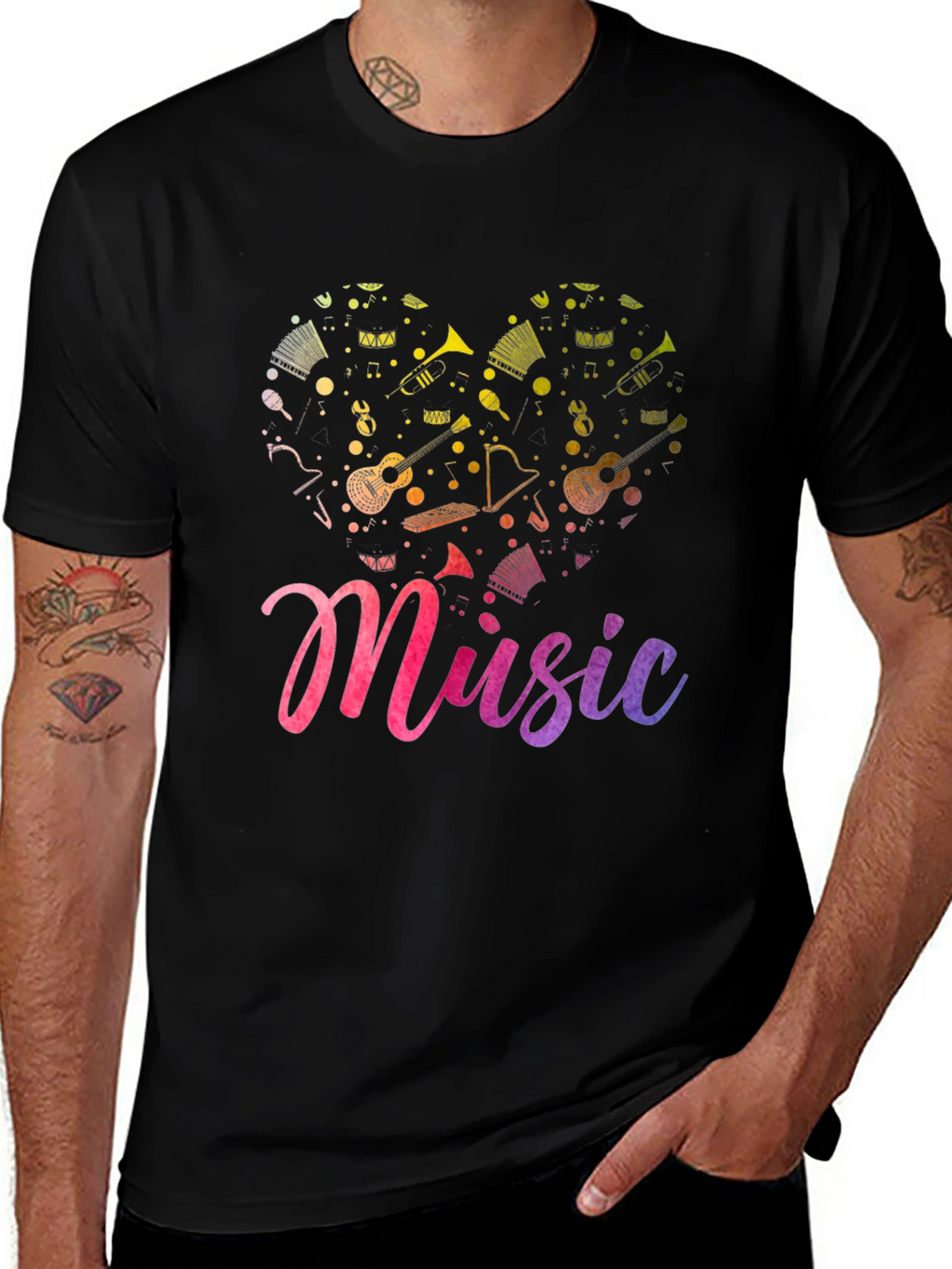 Music Heart Graphic Tee - Soft Black T-Shirt