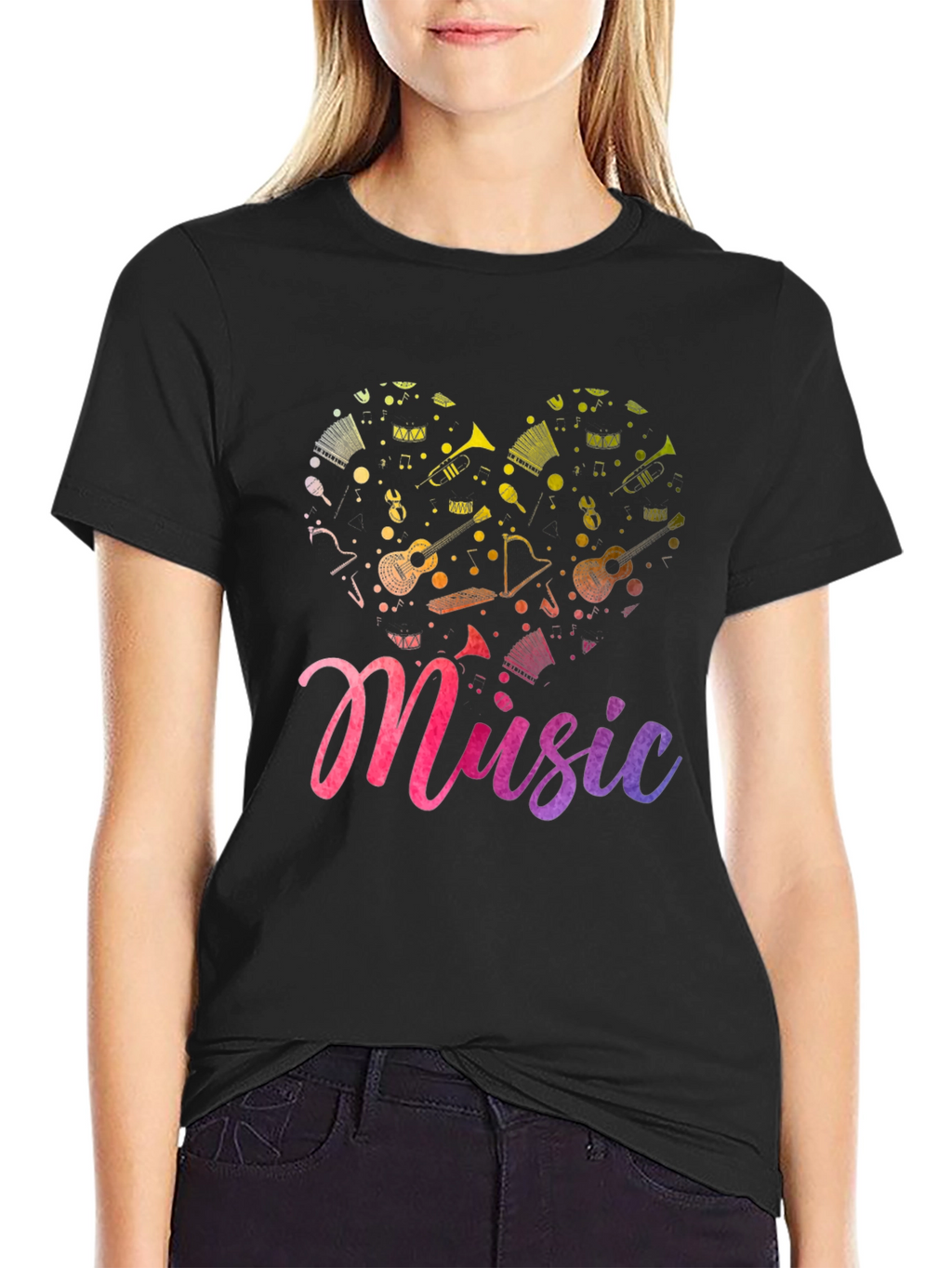 Music Heart Graphic Tee - Soft Black T-Shirt